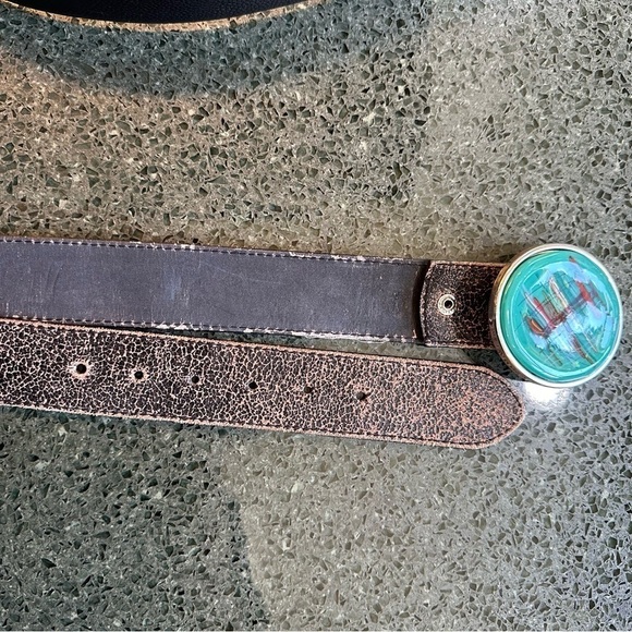 VERA PELLE Made in Italy Women’s Black Textured Leather Belt Statement Buckle L - Picture 3 of 7